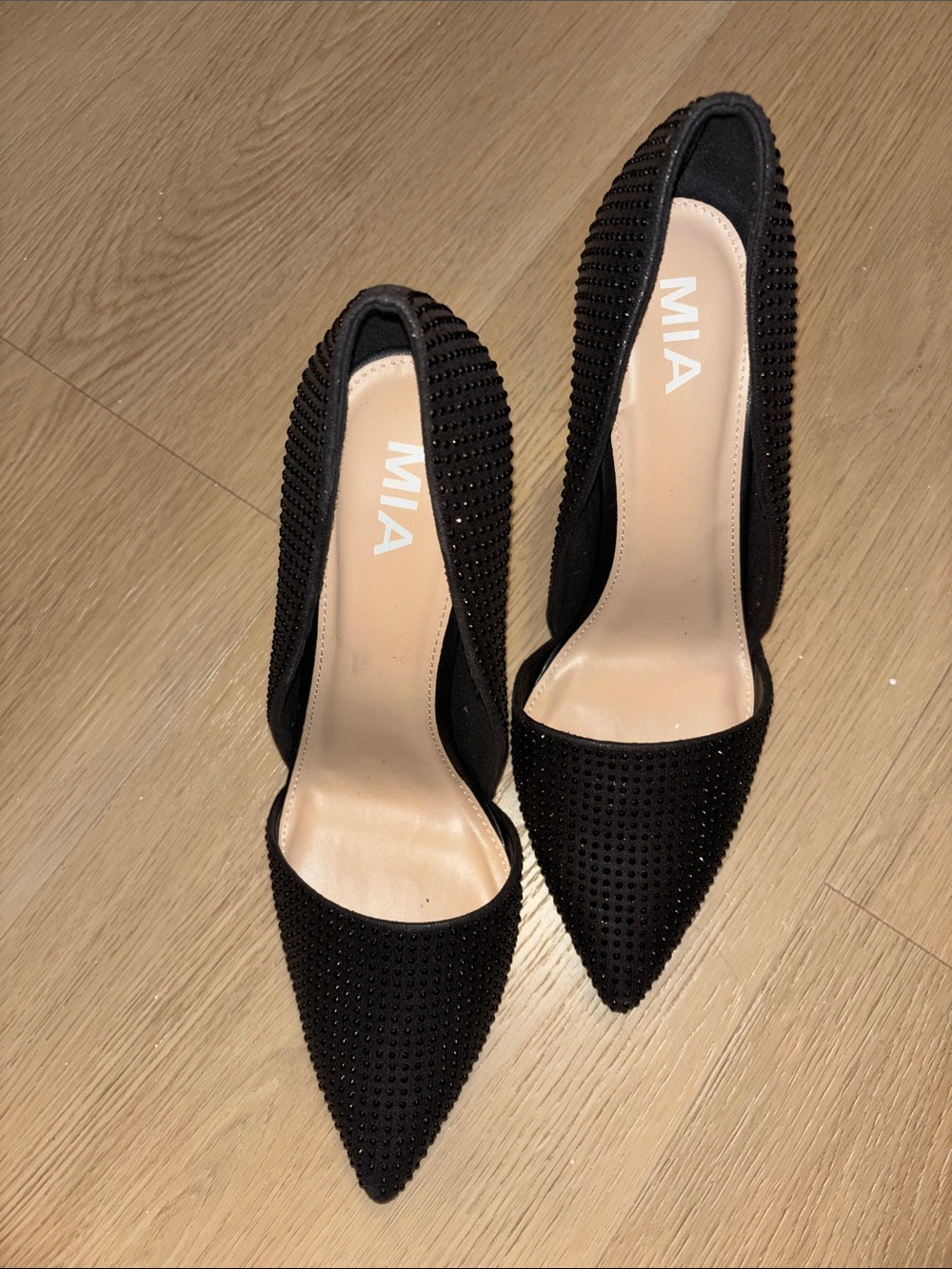MIA Black Pointed-Toe Rhinestone Pumps